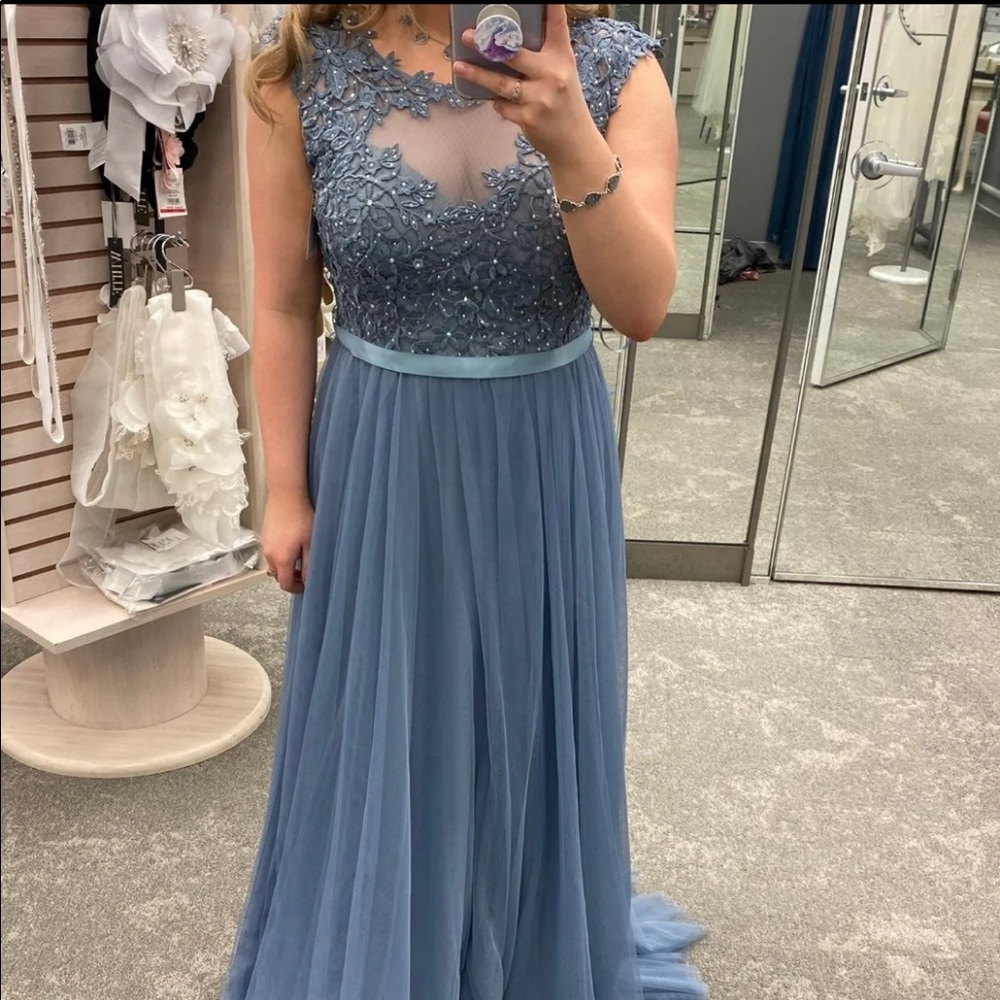 Dusty Blue Bridesmaid Dress from David’s Bridal